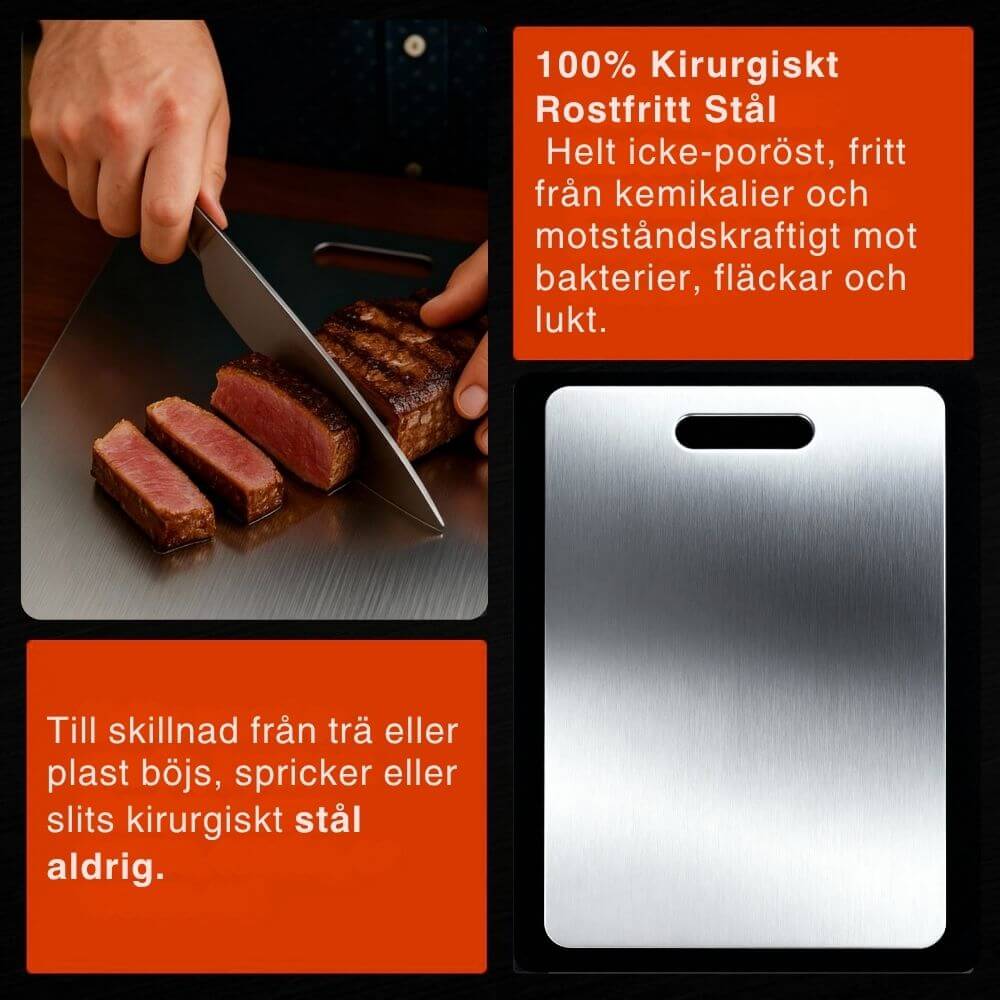 Sakura® Pro Skärbräda i Kirurgiskt Rostfritt Stål – Kökets Nya Standard